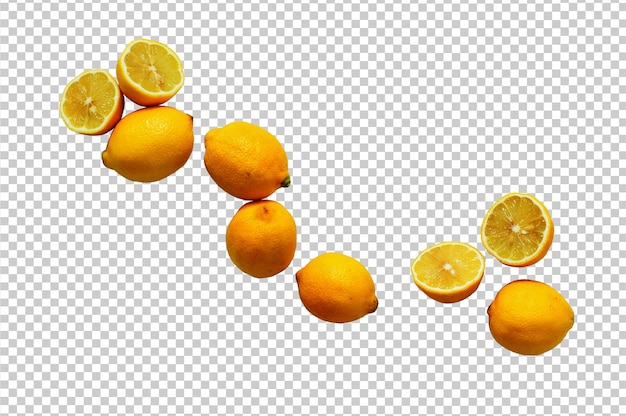 a bunch of lemons are on a transparent background psd