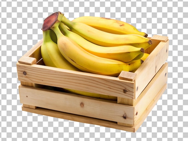 PSD 투명 한 배경 에 고립 된 나무 상자 에 있는 바나나 어리