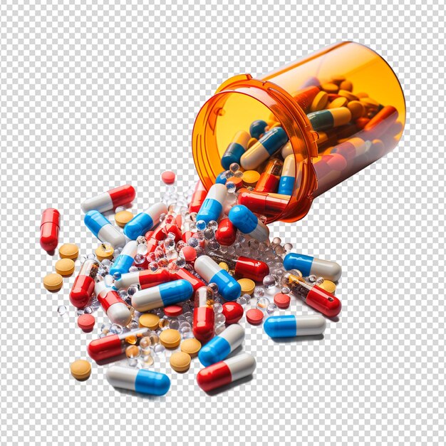 PSD a bunch of pills that are on a transparent background