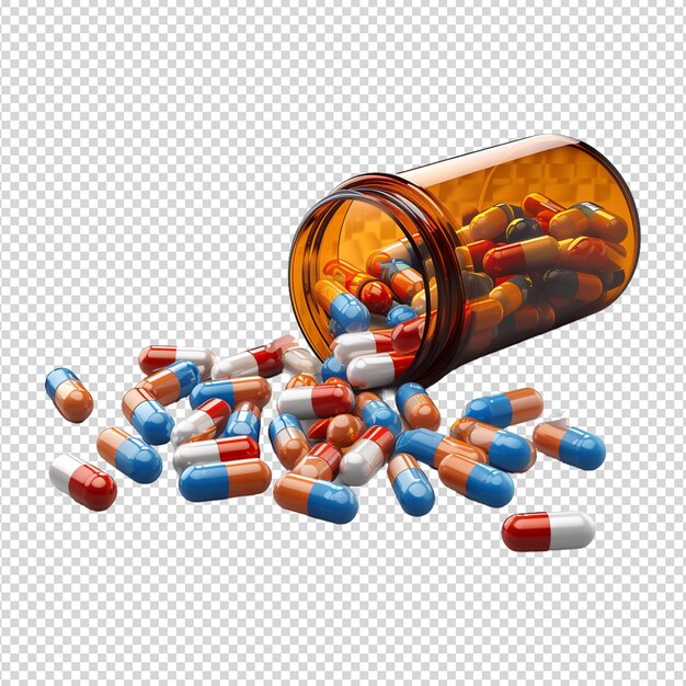 PSD a bunch of pills that are on a white background