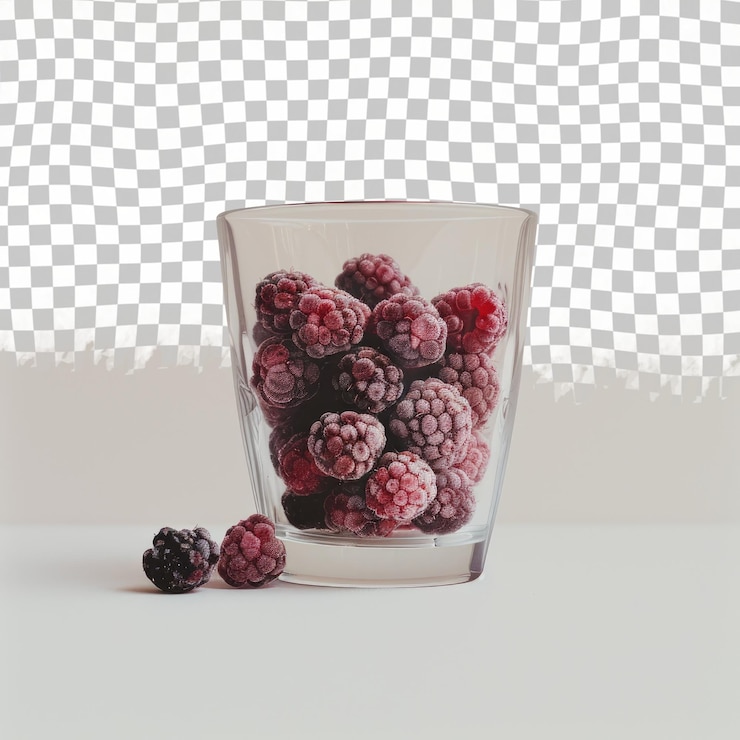 PSD a bunch of raspberries in a glass vase with a checkered pattern