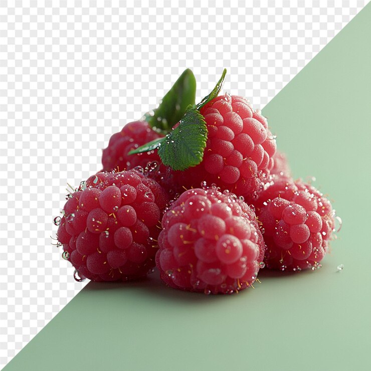 PSD a bunch of raspberries with a green background