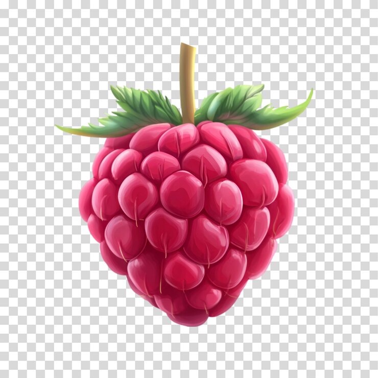 PSD a bunch of raspberries with a green leaf isolated on transparent background png cutout
