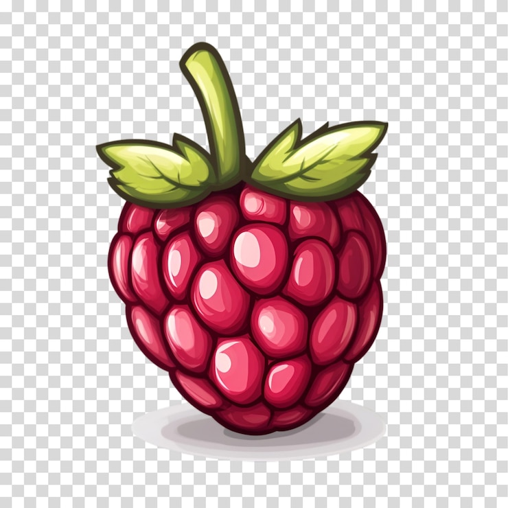 PSD a bunch of raspberries with a green leaf isolated on transparent background png cutout
