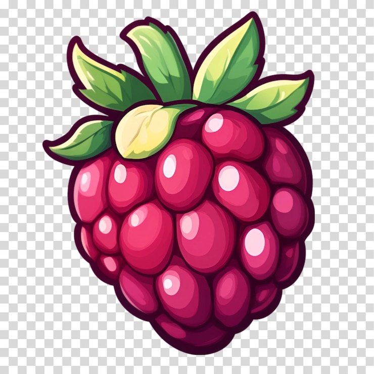 PSD a bunch of raspberries with a green leaf isolated on transparent background png cutout
