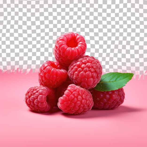 PSD a bunch of raspberries with a heart shaped leaf on the top