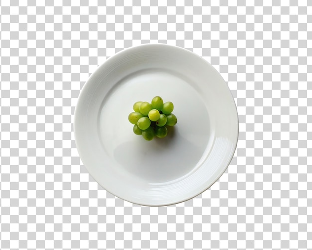 PSD bunch of ripe green grapes on white plate isolated on transparent background