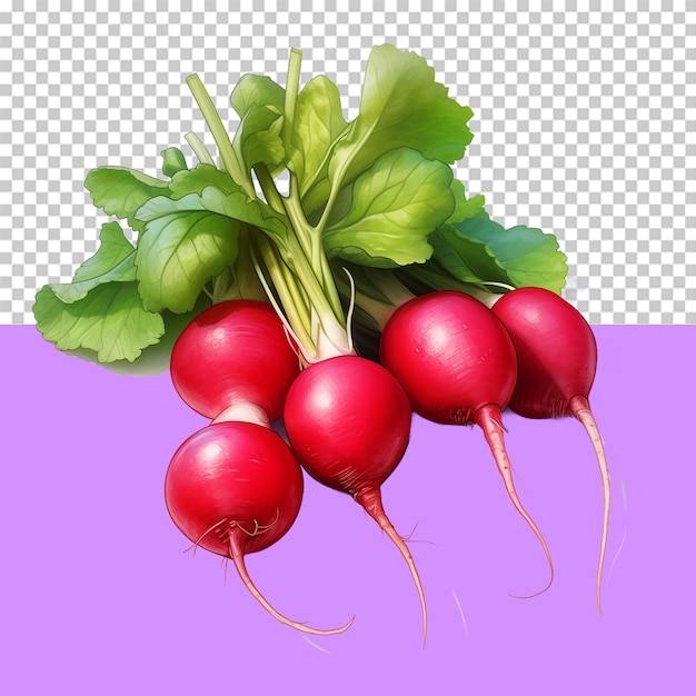 PSD a bunch of vibrant red radishes isolated object transparent background