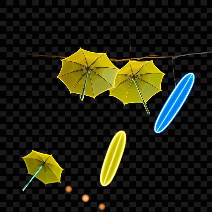 PSD a bunch of yellow umbrellas are hanging from a wire