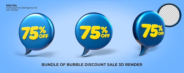 Bundel of 3d render bubble discount  75 percentage for sale blue, yellow colors, sale product