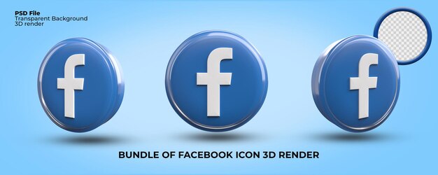 Bundel van 3D render facebook transparante blauwe kleur