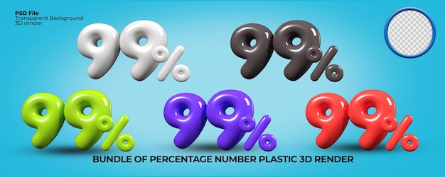 PSD bundel van 3d render nummer 99 procent ballonkleuren voor winkelverkoop, flitsverkoop, kinderen, vooruitgang
