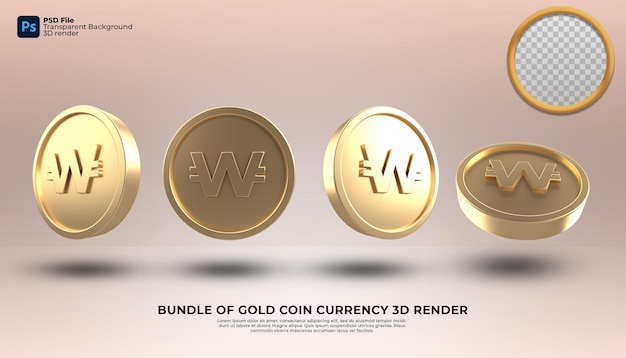 Bundel van won valuta model pictogram symbool munt goud 3d render