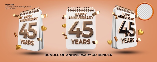 Bundle di rendering 3d numero di compleanno di 45 anni, stile oro, festa dell'età, stile di lusso