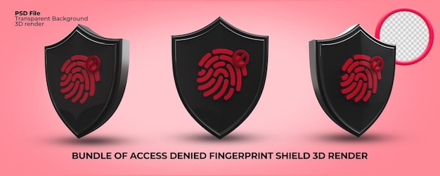 Bundle of 3D render icons access denied shield