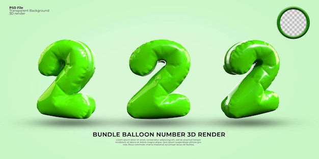 Bundle of 3d render number 2 balloon color green light transparent