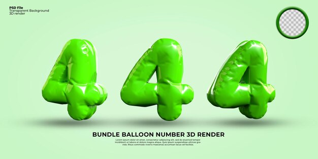 Bundle of 3D Render number 4 balloon color Green light transparent