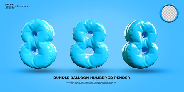 Pacchetto di 3d render numero 8 palloncino colore blu trasparente