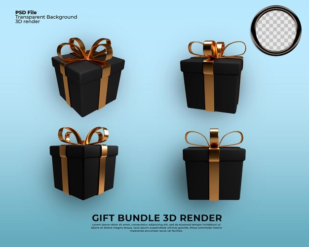 Bundle of gift boxes 3d render  for decorate sale