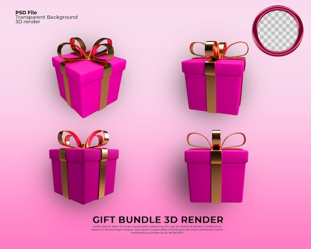 Pacchetto di scatole regalo 3d render per decorare la vendita