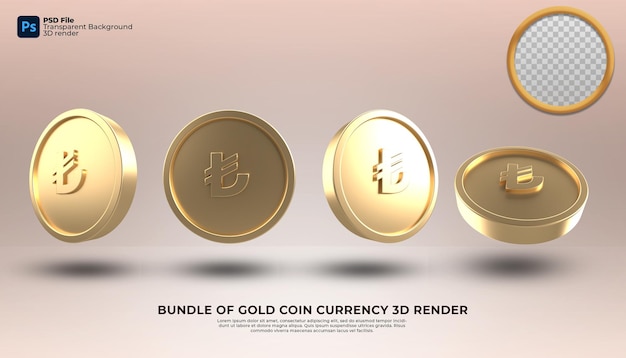 Bundle of lira currency model icon symbol coin gold 3d render