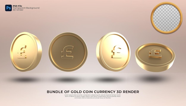 Связка фунта валюты модель значок символ монеты золото 3D визуализации