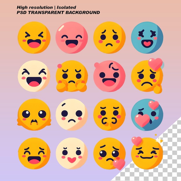 Bundle set pack van emojis emoticons gezichten set pictogrammen geïsoleerde transparante achtergrond