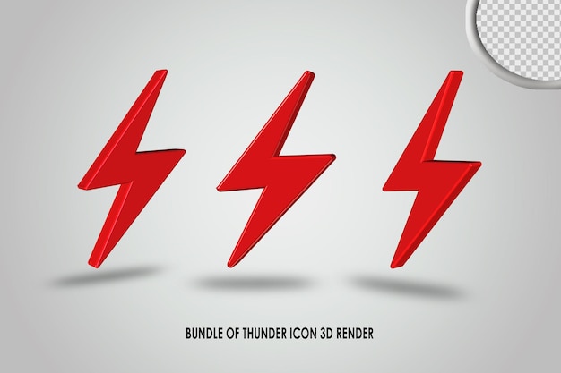 PSD bundle of thunder icon 3d render red color