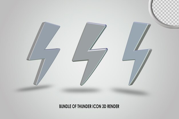 PSD bundle of thunder icon 3d render silver color