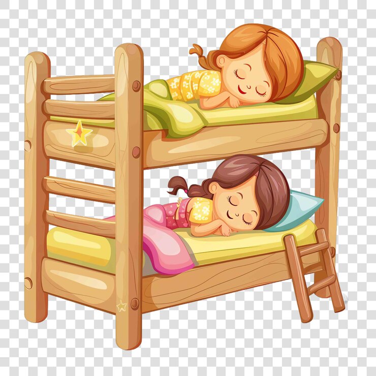 bunk bed with two little girls sleeping back to school kidson transparent background