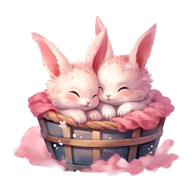 Bunny bliss valentine bunny couple op basket schattig duo viering van liefde en vreugde