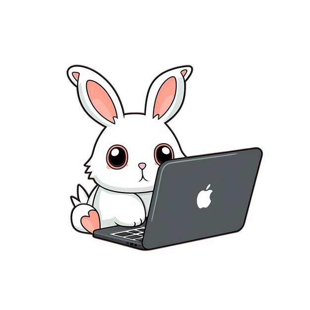 PSD coniglietto che usa un portatile kawaii sticker png file trasparente