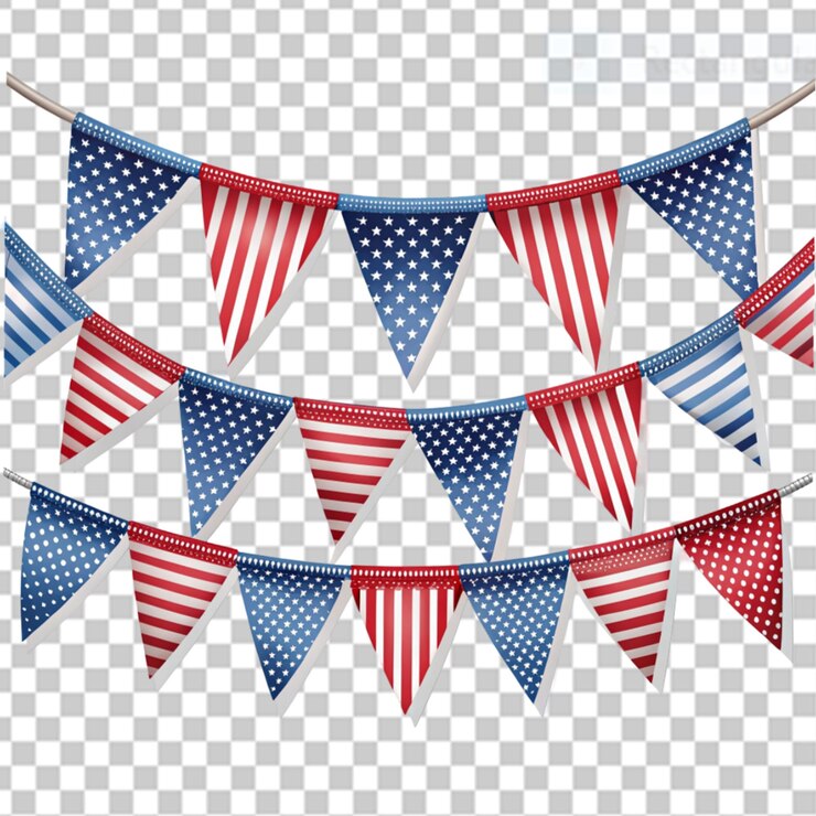 PSD bunting with stars and stripes on transparent background