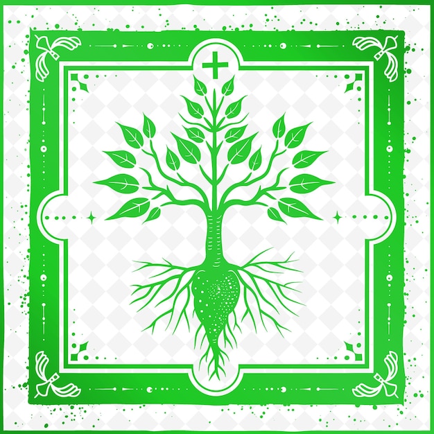 PSD Логотип корневого символа бардока с декоративной границей и крестом на природе коллекции векторного дизайна трав