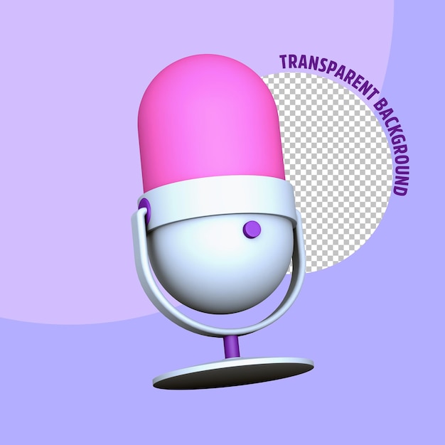 Bureaubladmicrofoonpictogram in roze kleur voor Podcast met transparante achtergrond 3D-rendering