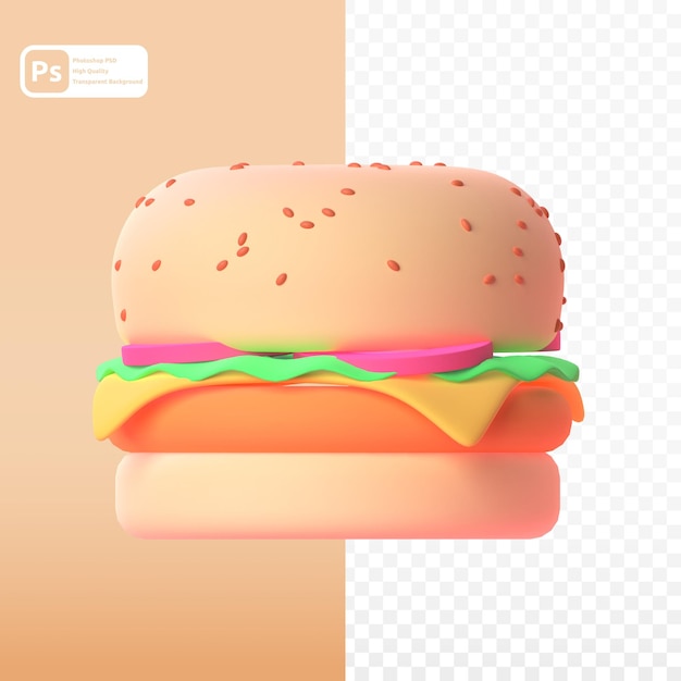 PSD burger in 3d render for graphic asset web presentation or other