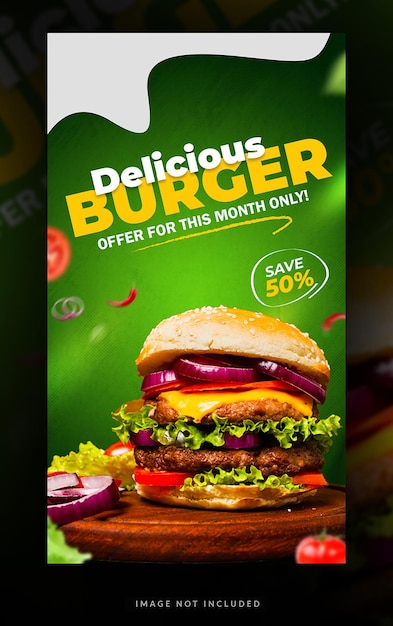 PSD a burger advertisement for delicious burger