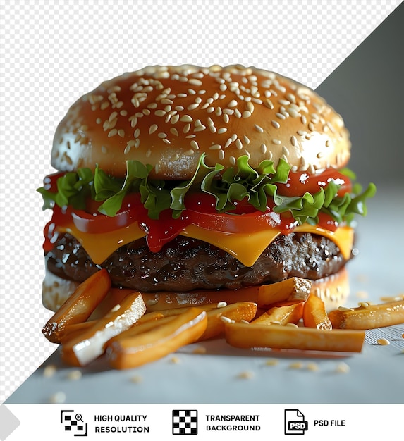 PSD ハンバーガーとフライドポテトを白いプレートに png