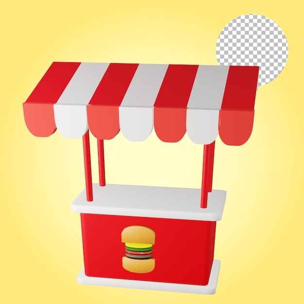 PSD burger booth stand beverage 3d rendering alpha background