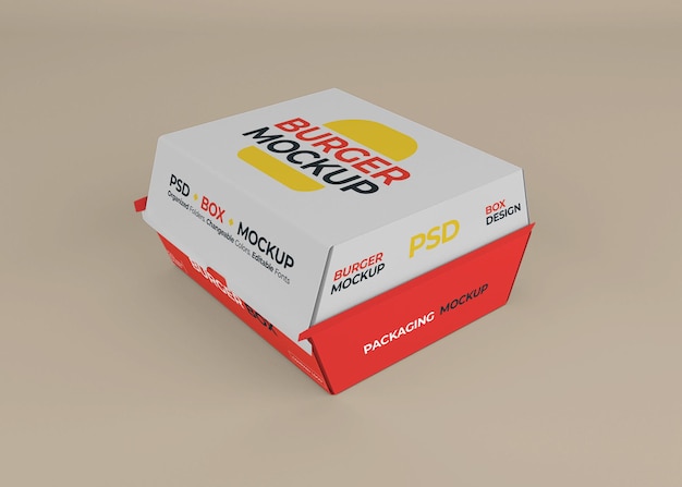 Burger box packaging mockup design isolated