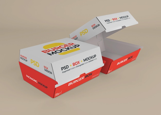 burger box packaging mockup design isolated