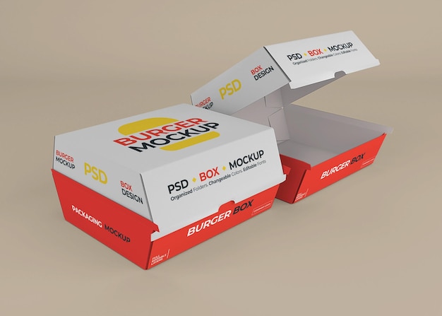 Hamburger box packaging mockup design isolato