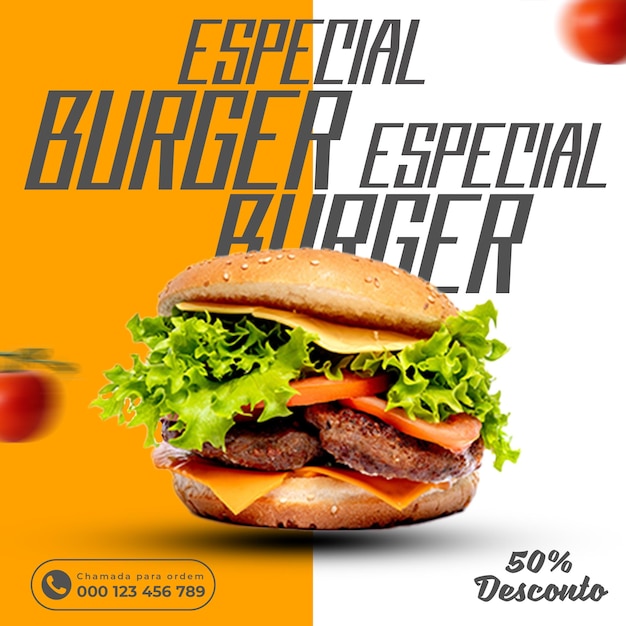 Burger Braziliaans eten promo post sociale media in Portugees sjabloonontwerp