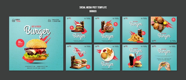 PSD burger concept sociale media post sjabloon
