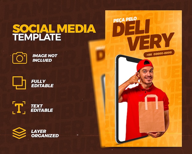 Burger delivery man promotion social media post template