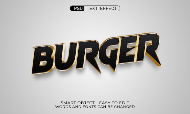 Burger eten teksteffect bewerkbare moderne belettering 3D-stijl