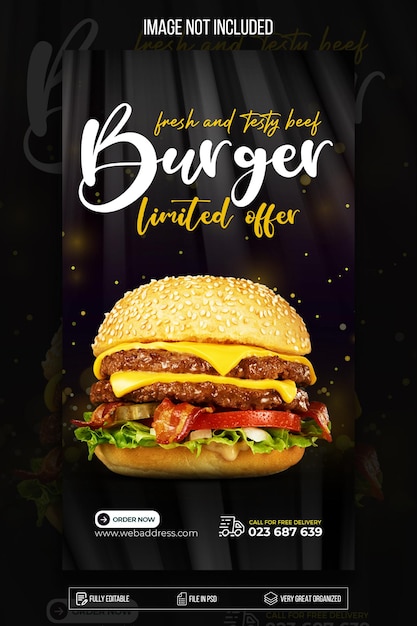 PSD burger fast food promozione creativa dei social media e modello di post design per banner psd gratuite