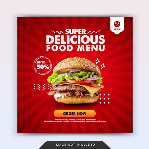 Hamburger fast food per modello di promozione post sui social media di instagram