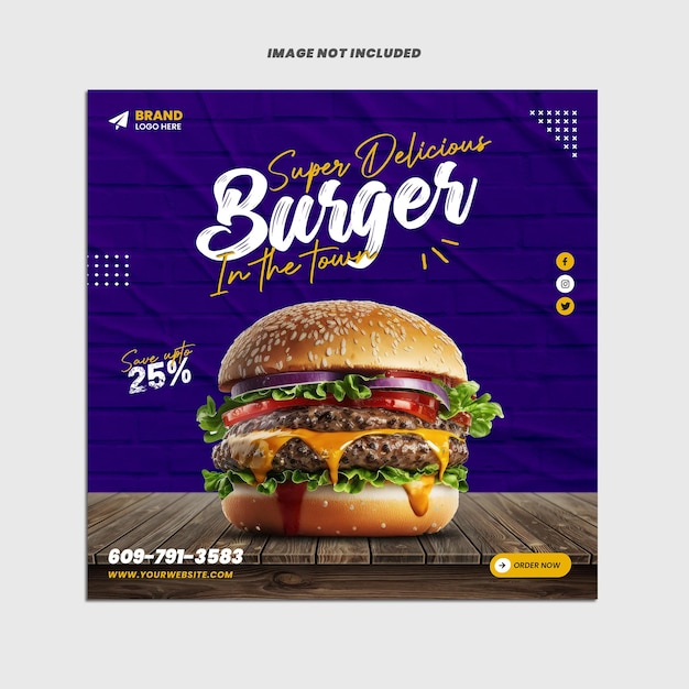 Modello di post sui social media per hamburger fast food