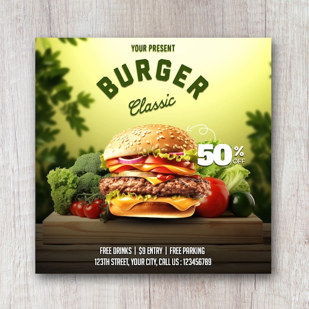 PSD burger flyer promotion social media template